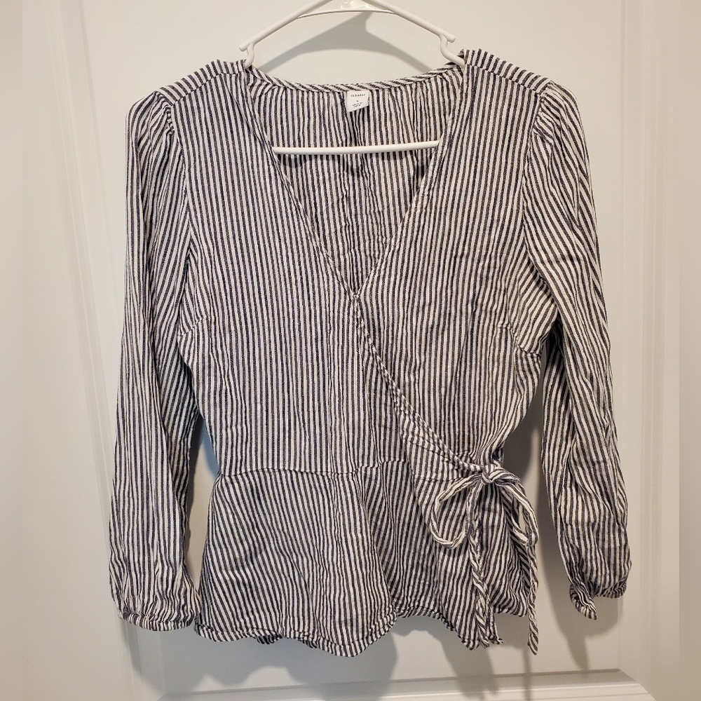 Old Navy Blue and White Striped Cross Tie Shirt